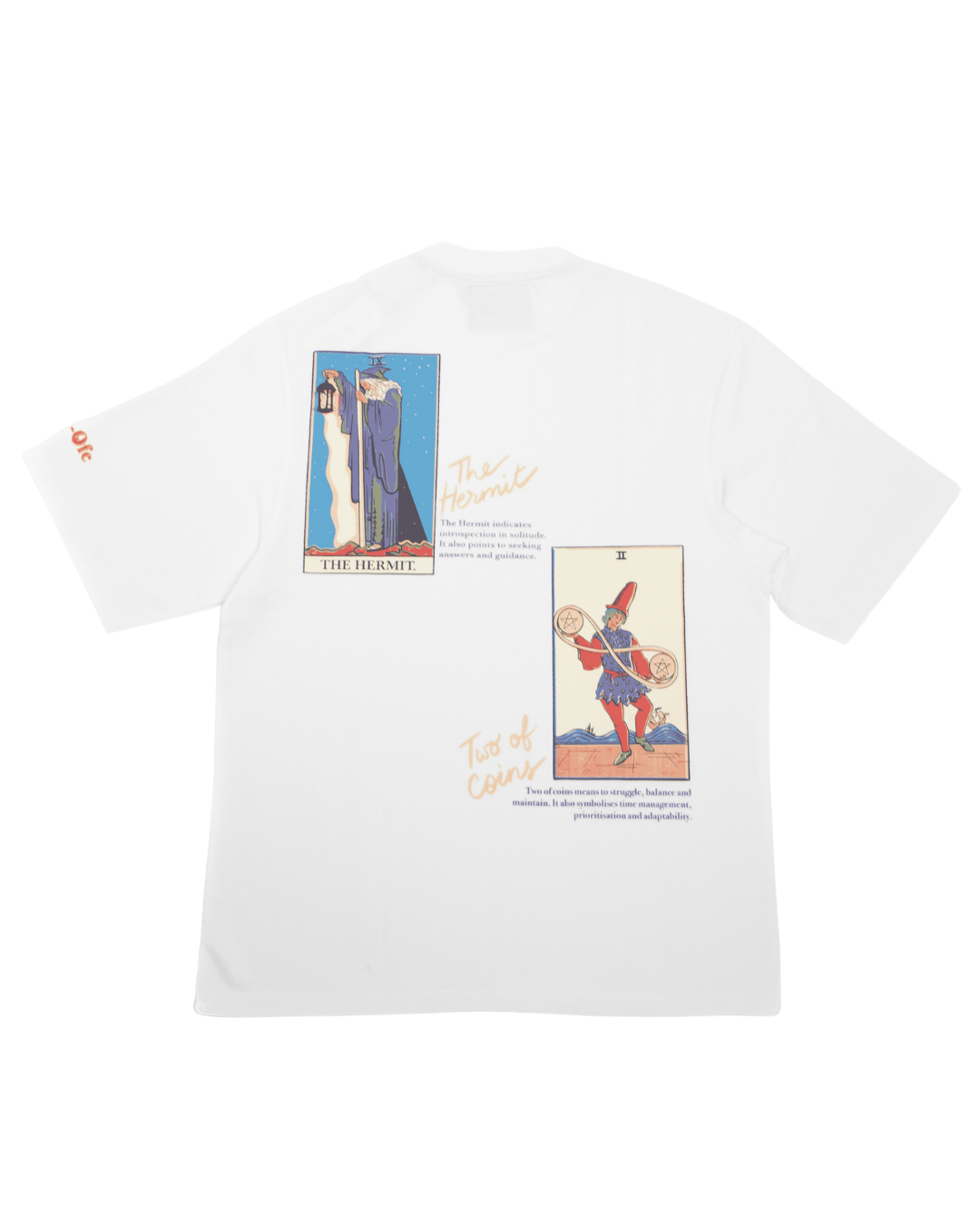 Ore Ofe White T-shirt back view with two tarot cards